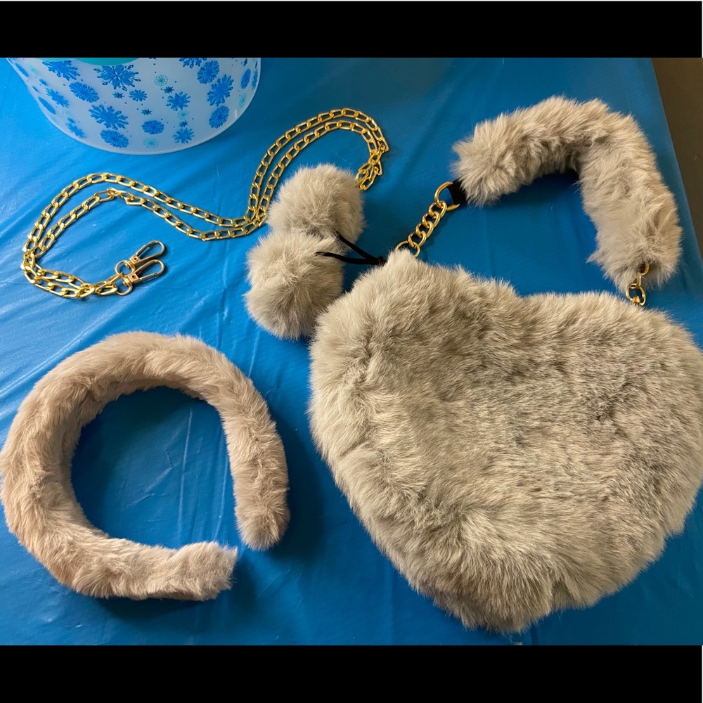 Heart Shaped Faux Fur Purse & Matching Headband